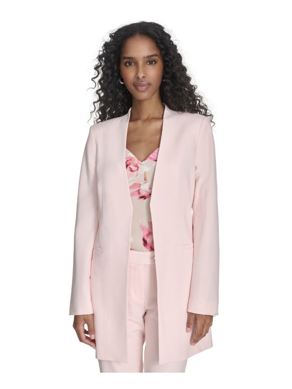 Calvin Klein Petite Size 14P Collarless Open-Front Jacket Light Pink $159 SALE